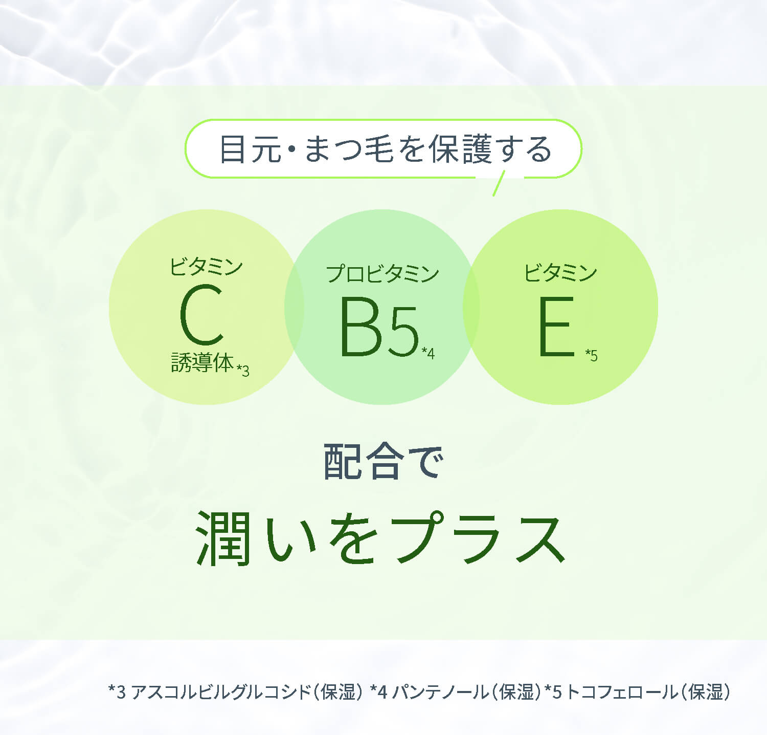 ビタミンC・B5・E配合で目元とまつ毛に潤いをプラス